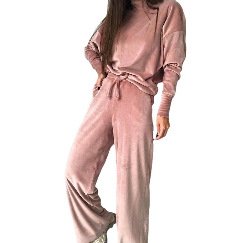 Silver Fox Velvet Turtleneck Long Sleeve Top Drawstring Trousers Suit