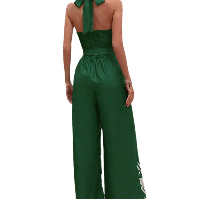 Printing Series Belt Halter Backless Jumpsuit