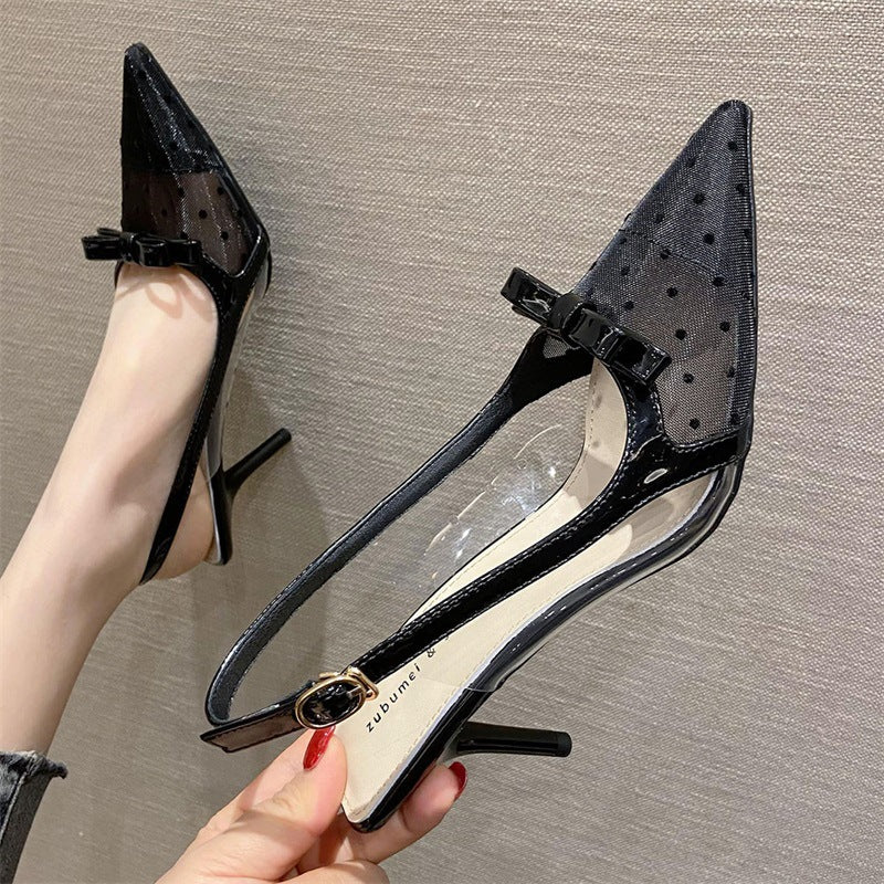 Pointed Toe Stiletto Heels Mesh Closed Toe Sandals