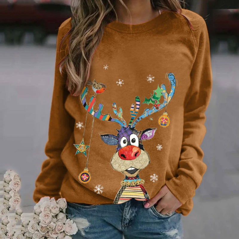 Christmas Pattern Printing Long Sleeve Crew Neck Sweater