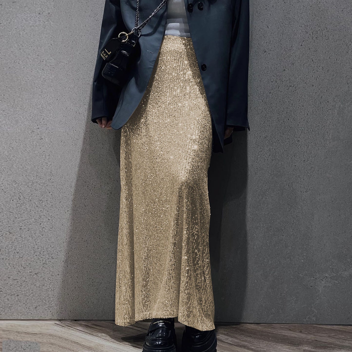 Women's Long-sleeve Blouse Long Skirt Sequined Suit