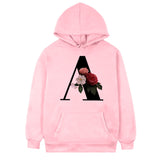 Women's 26-letter Flowers Printed Fleece Hoodie