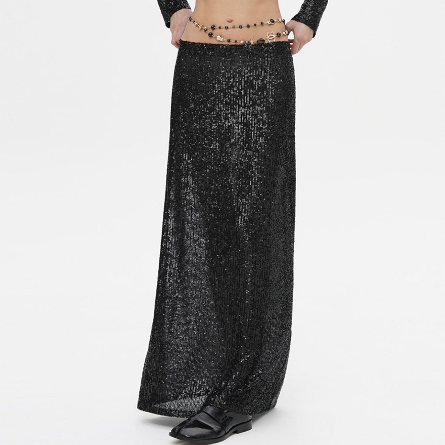 Women's Long-sleeve Blouse Long Skirt Sequined Suit