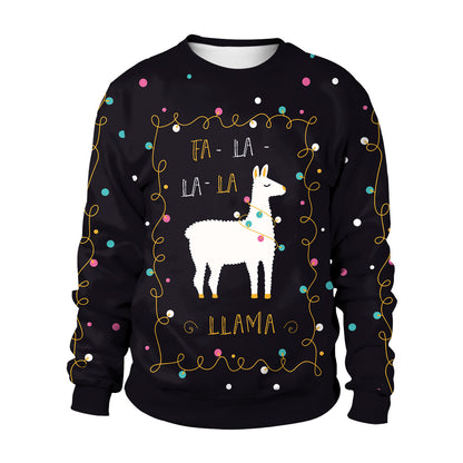 Digital Christmas Alpaca Printed Crew Neck Sweatshirt