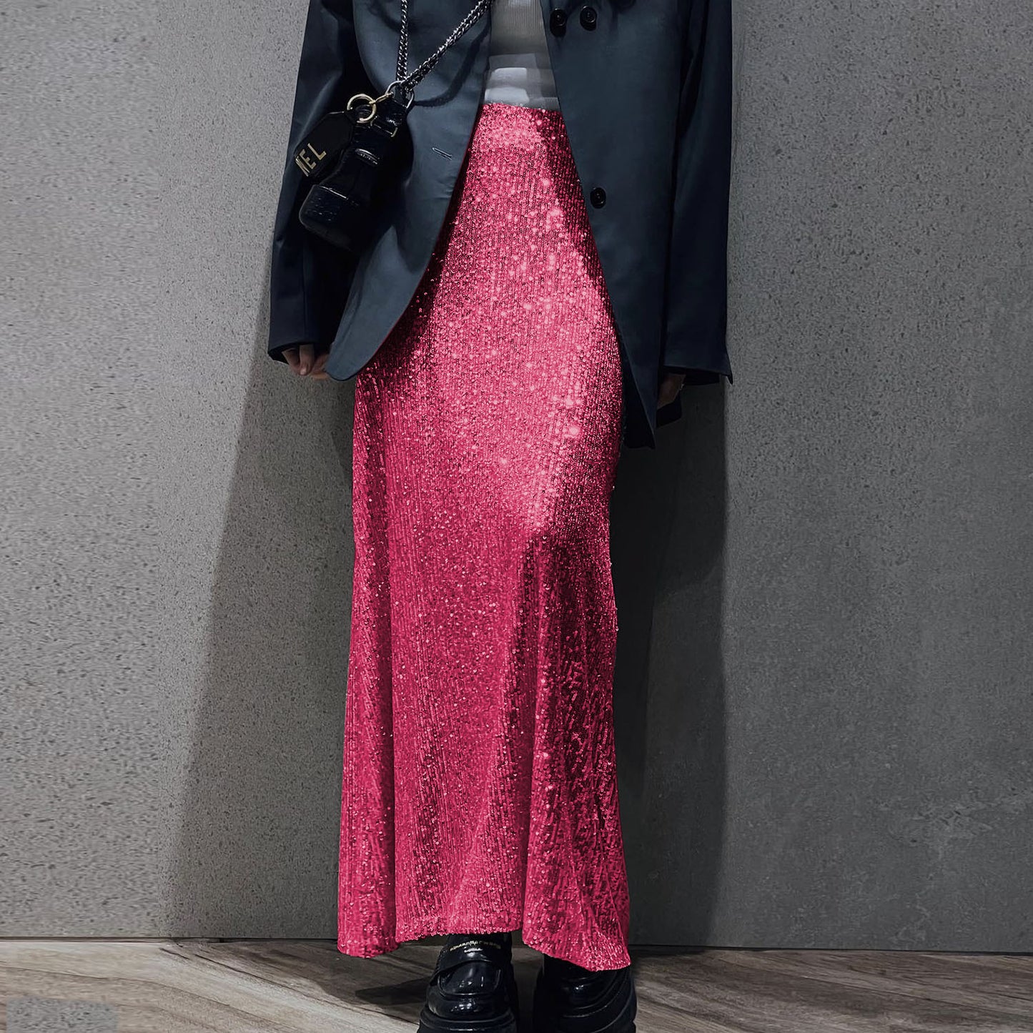 Women's Long-sleeve Blouse Long Skirt Sequined Suit