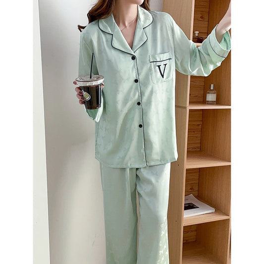 Ladies Bow Jacquard Embroidery Sweet Ice Silk Pajamas