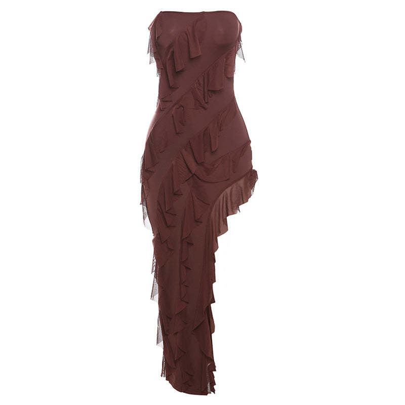 Skinny Tube Top Backless Split Tassel Dress