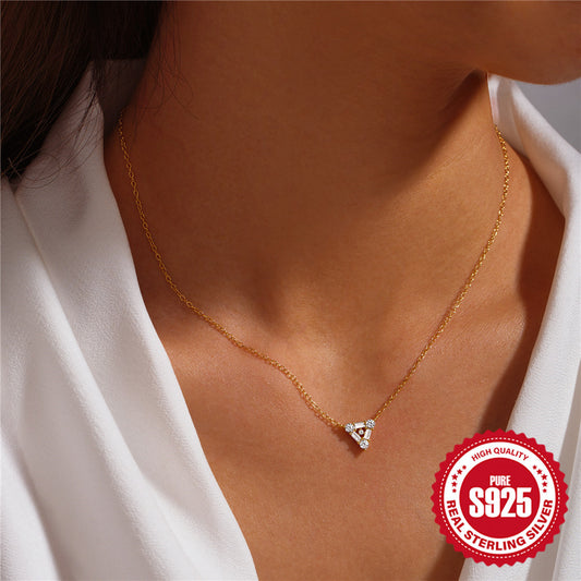 S925 Sterling Silver Personalized Triangle Diamond Short Necklace