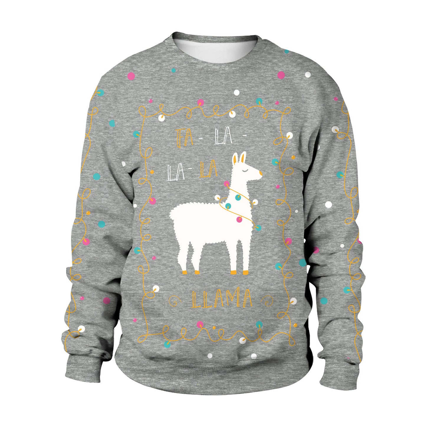 Digital Christmas Alpaca Printed Crew Neck Sweatshirt