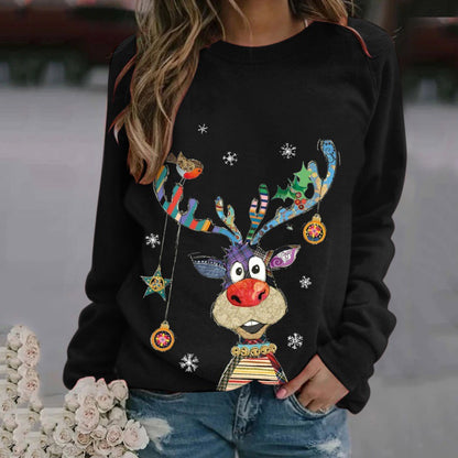 Christmas Pattern Printing Long Sleeve Crew Neck Sweater