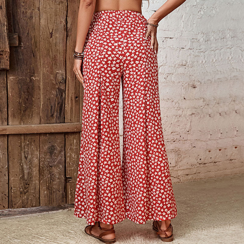 Fashionable Floral High Waist Wide Leg Trousers