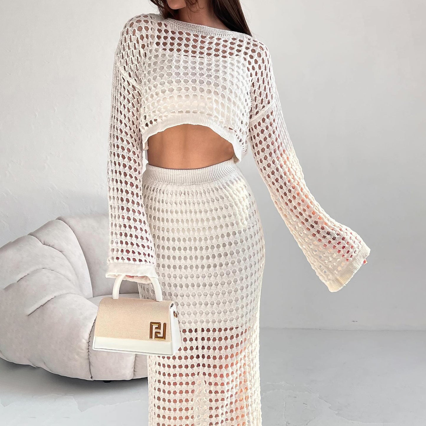 Thin Knitted Net Woven Hollow-out Suit Skirt