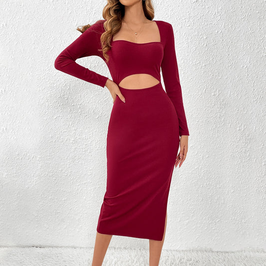 Hollowed-out Slit Sheath Skirt