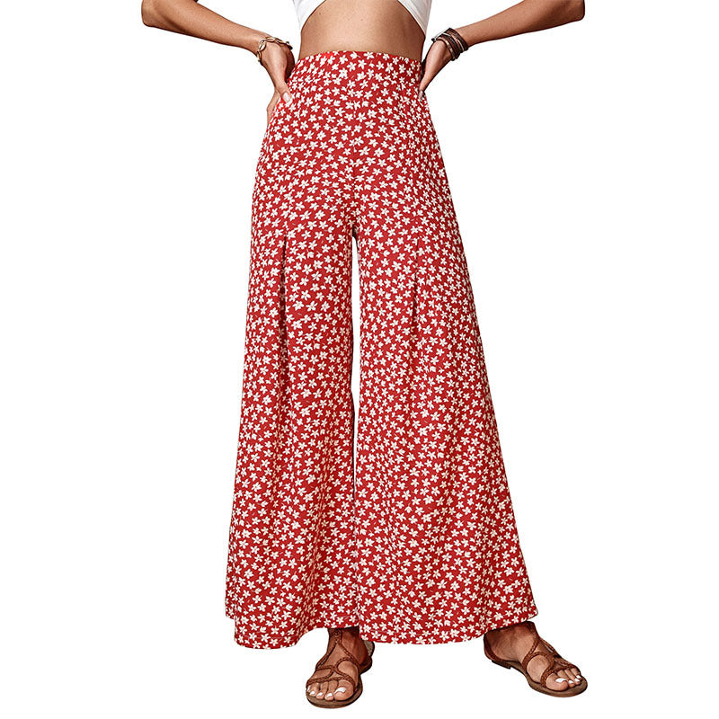 Fashionable Floral High Waist Wide Leg Trousers