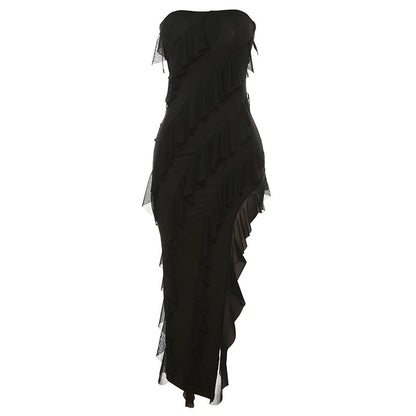 Skinny Tube Top Backless Split Tassel Dress