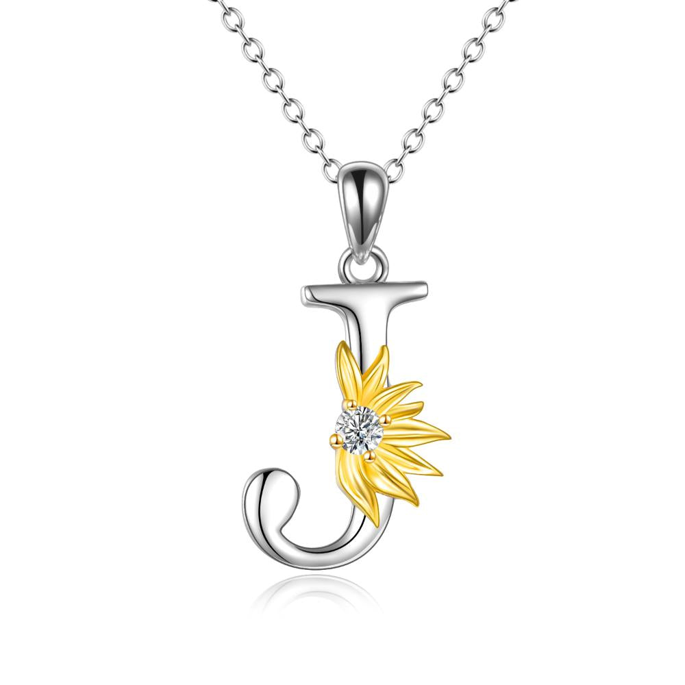 Sterling Silver Initial Alphabet Sunflower A Letter Script Name Pendant Necklace