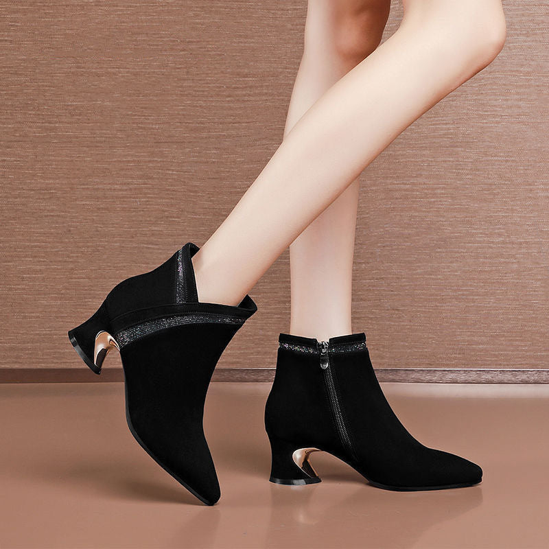 Women's Fashion All-matching Suede Matte High Heel Boots