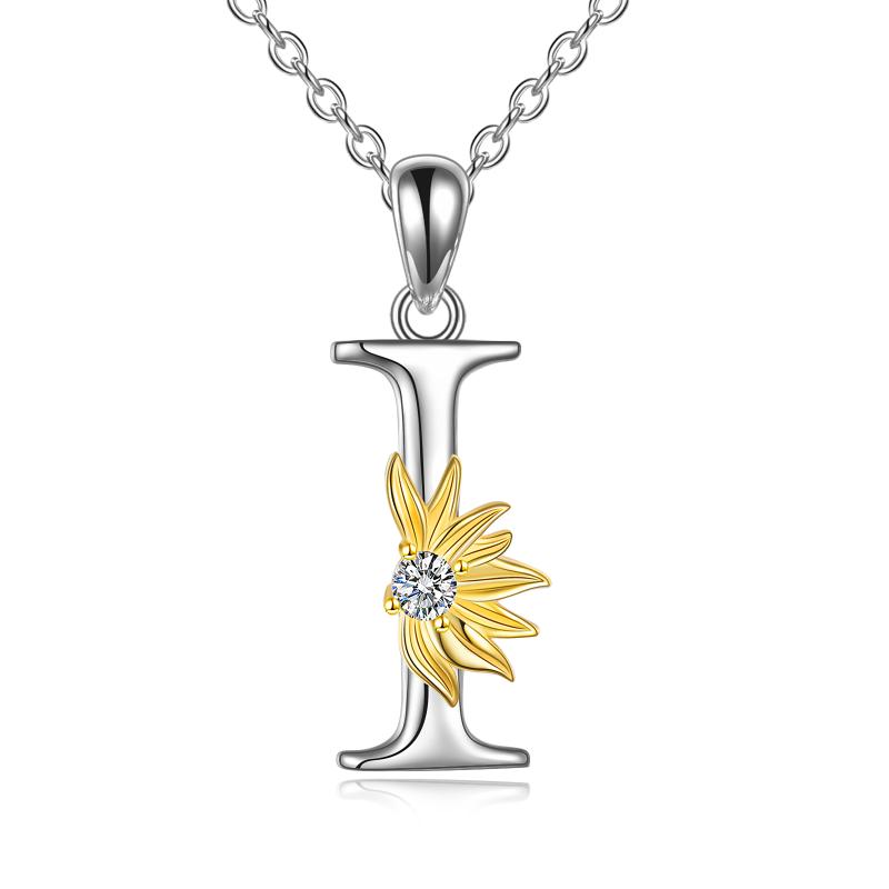 Halskette mit Namensanhänger mit Initialen-Alphabet, Sonnenblume, A-Buchstabe aus Sterlingsilber