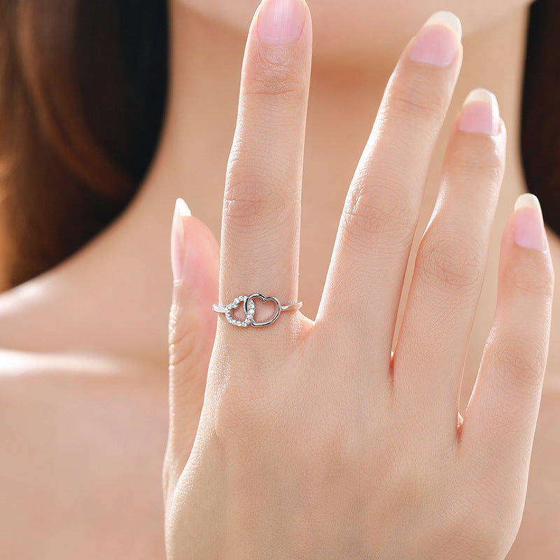 S925 Sterling Silver Double Heart-shaped Ring