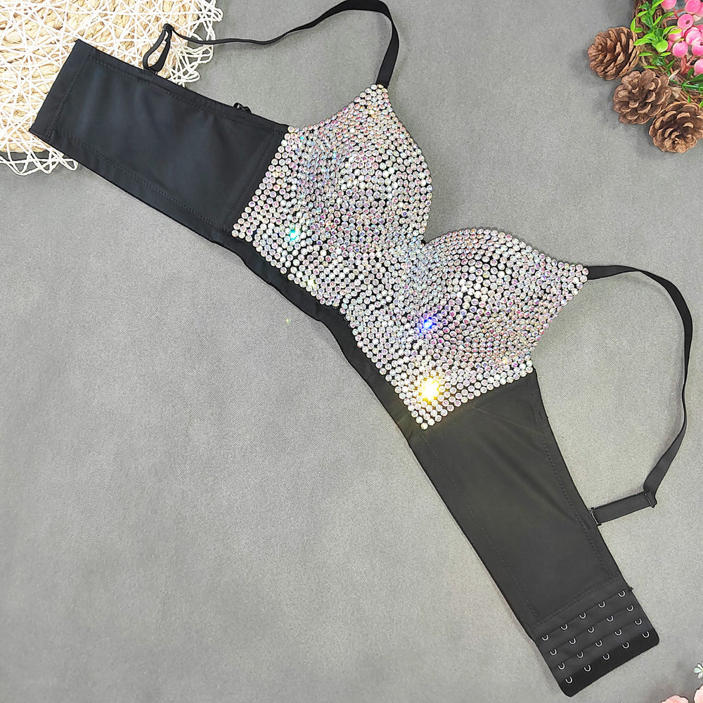 Gilet sexy con scollo a V in stile reggiseno con diamanti leggeri europei e americani