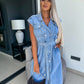 Casual Polo Collar Sleeveless Clinch Open Chest Waist-controlled Lace-up Denim Dress