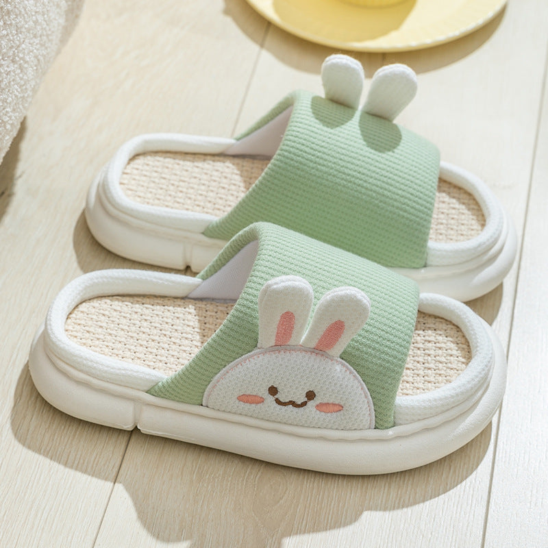 Cute Rabbit Slippers Linen House Shoes