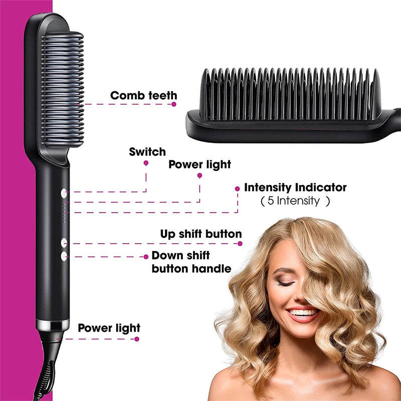 Neue 2 In 1 Haarglätter Heißer Kamm Negative Ionen Curling Tong Dual-zweck Elektrische Haar Bürste