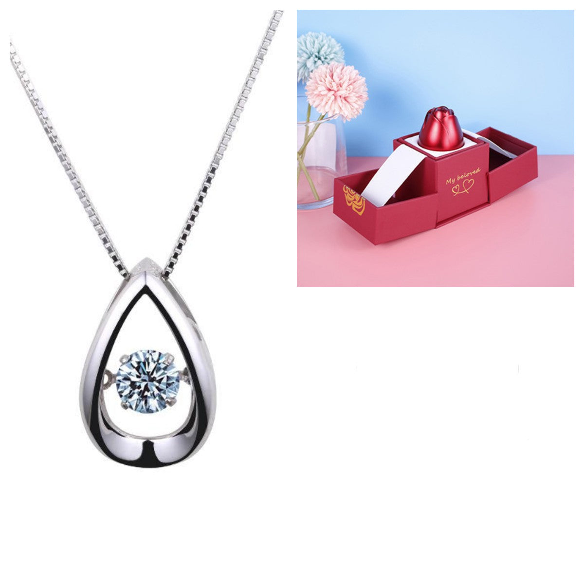 Geschenke Metall Rose Schmuck Geschenk-Box Halskette für Hochzeit Freundin Halskette Geschenke