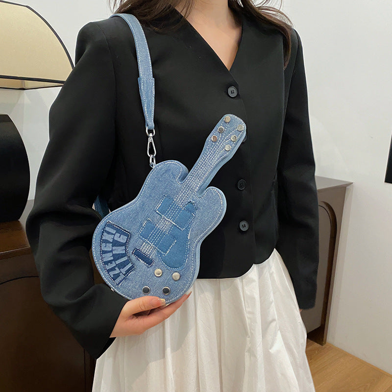 Women's Creative Fashion Denim Guitar Shape Shoulder Crossbody Bag