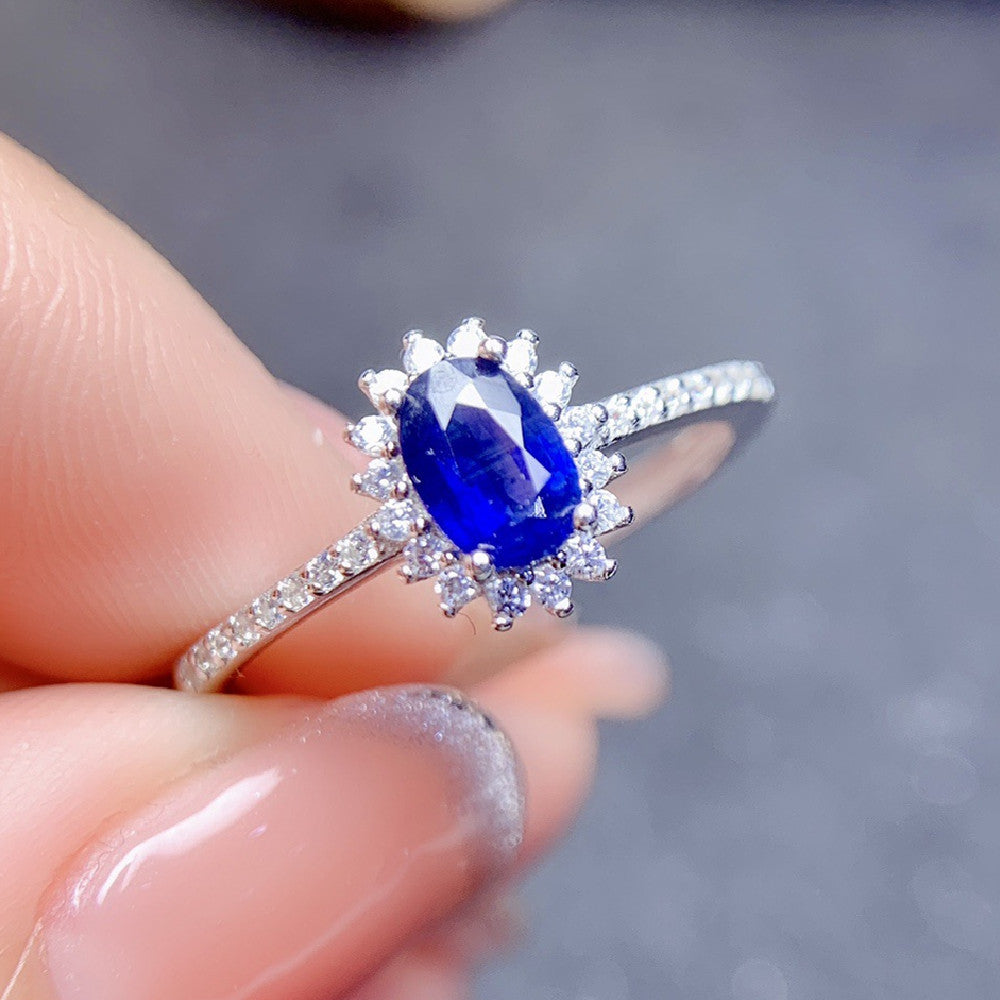 Natural Sapphire Ring S925 Silver Female Accessories Main Stone