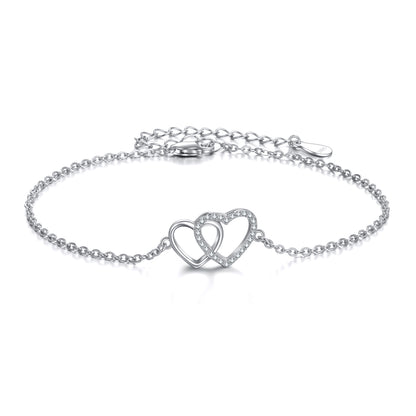 Sterling Silver Double Love Heart Bracelet Jewelry Gifts for Women