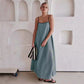 Loose Black Suspender  Contrast-color Cotton And Linen Sling Swing Long Dress