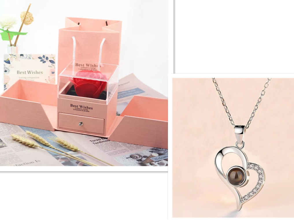 Geschenke Metall Rose Schmuck Geschenk-Box Halskette für Hochzeit Freundin Halskette Geschenke