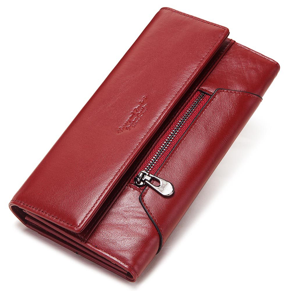 Long Cowhide Multiple Card Slots Coin Pocket RFID Anti-magnetic Women's Handbag