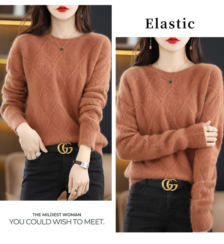 Hollow Round Neck Mink Sweater Women