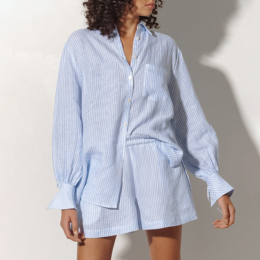 Camicia a righe in puro cotone, stile casual