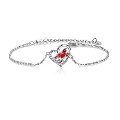 Regalo di gioielli per cavigliera in argento sterling con zirconi a forma di cuore rosso cardinale per le donne