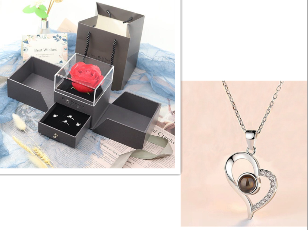 Geschenke Metall Rose Schmuck Geschenk-Box Halskette für Hochzeit Freundin Halskette Geschenke