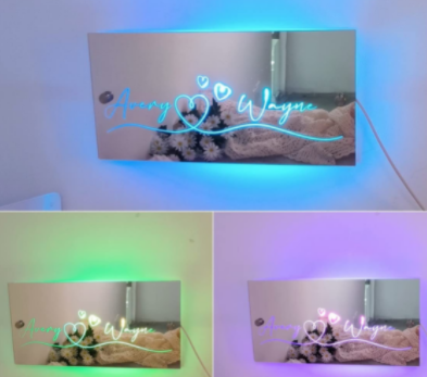 Specchio illuminato per decorazioni per la camera da letto con nome personalizzato