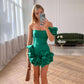 Fashion One-shoulder Slim Ruffled Flower-bud Design Short Dress