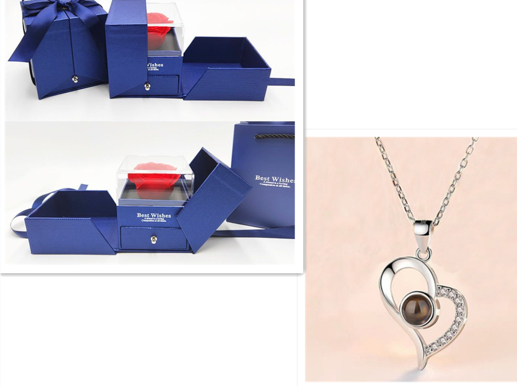 Geschenke Metall Rose Schmuck Geschenk-Box Halskette für Hochzeit Freundin Halskette Geschenke