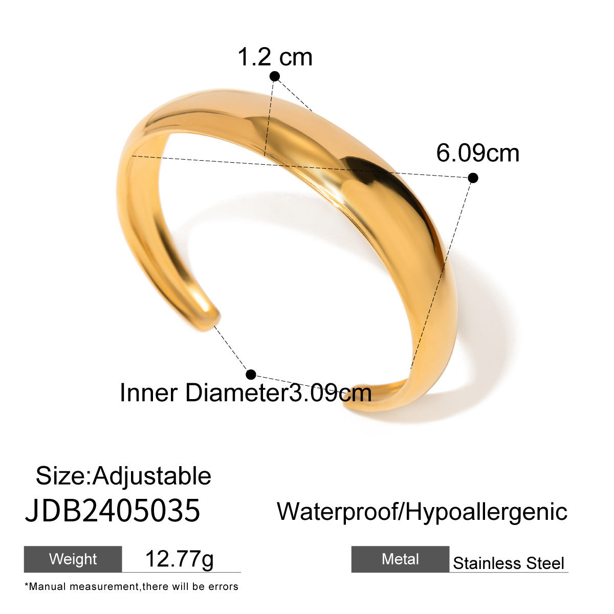 18K Gold Edelstahl Breite Oberfläche Armband High Sense