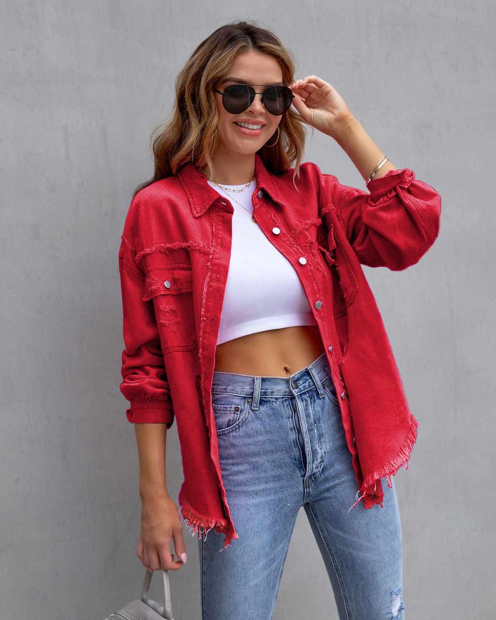 Fashion Ripped Shirt Jacket Female Autumn And Spring Casual Tops