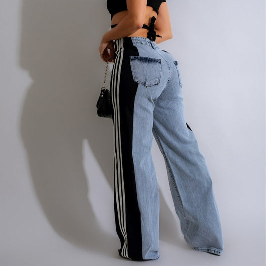 Fashion Stitching Wide Leg Denim Pants