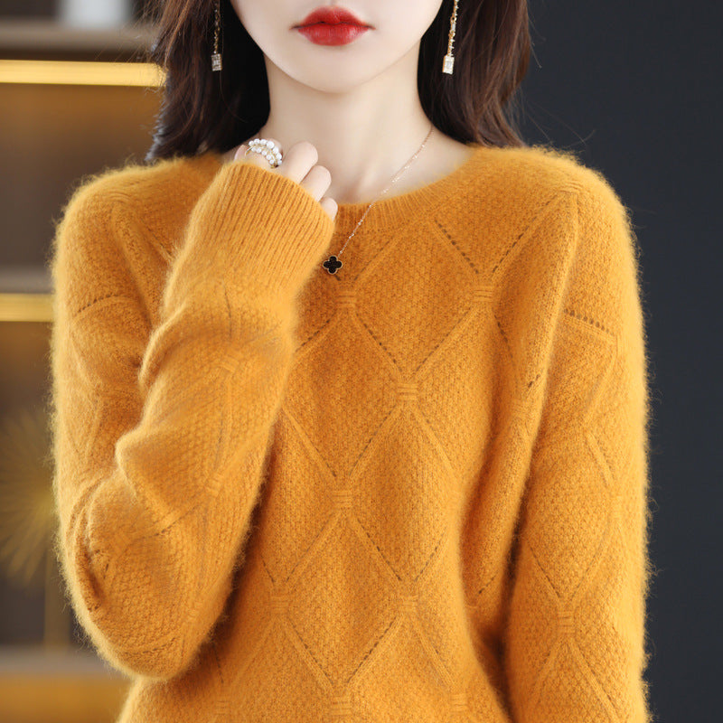 Hollow Round Neck Mink Sweater Women