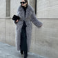 Gray Lapel Extended Plush Coat Warm Thickened Fleece-lined