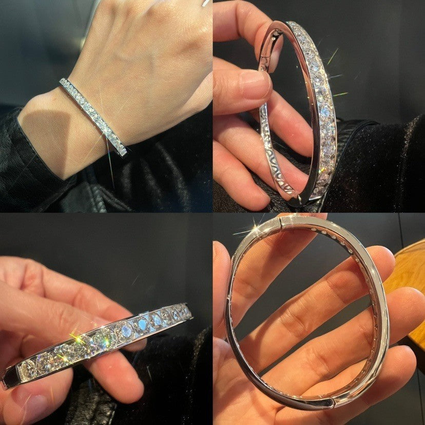 Bracciale in argento puro placcato oro con diamanti Mosan con diamanti grandi 18 e 40 punti