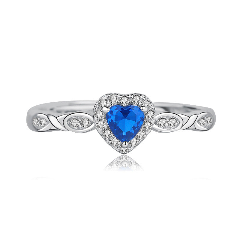 S925 Sterling Silver Special-interest Design Blue Open-end Zircon Ring