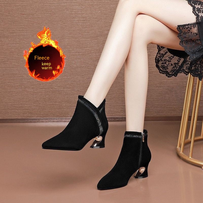 Women's Fashion All-matching Suede Matte High Heel Boots