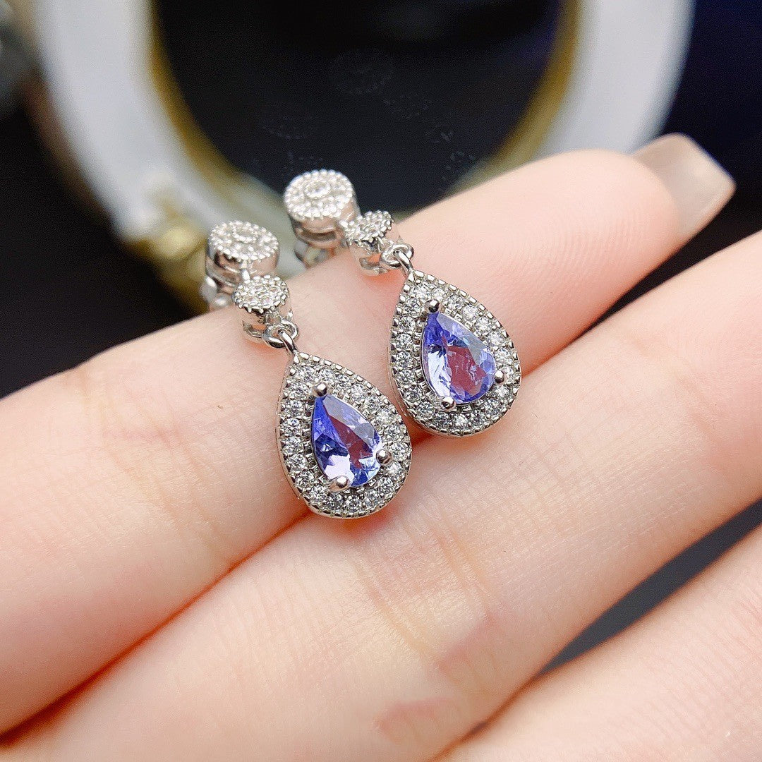 Orecchini a bottone con tanzanite naturale Accessori femminili in argento